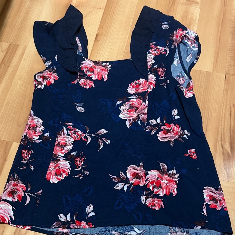Floral Navy Dress with Pink Accents - Picture 4 of 4